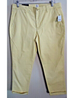 Gap Girlfriend Khaki Pants Size 10 Mid Rise Straight Leg Lemon Yellow New